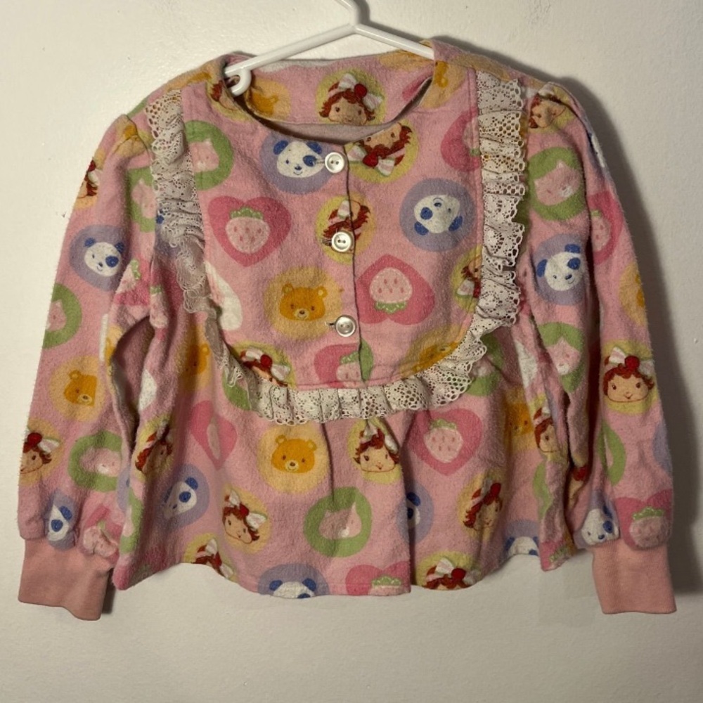 1990s Extremely Rare Strawberry Shortcake Flannel Type Long Sleeve Lace